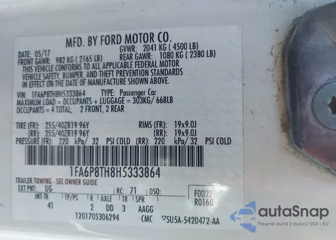 2017 Ford Mustang Ecoboost из США, поврежденный, VIN 1FA6P8TH8H5333864